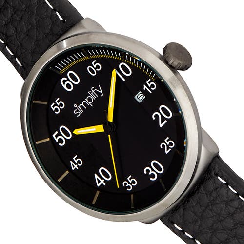 Simplify The 7100 Leather-band Watch W/date In Black