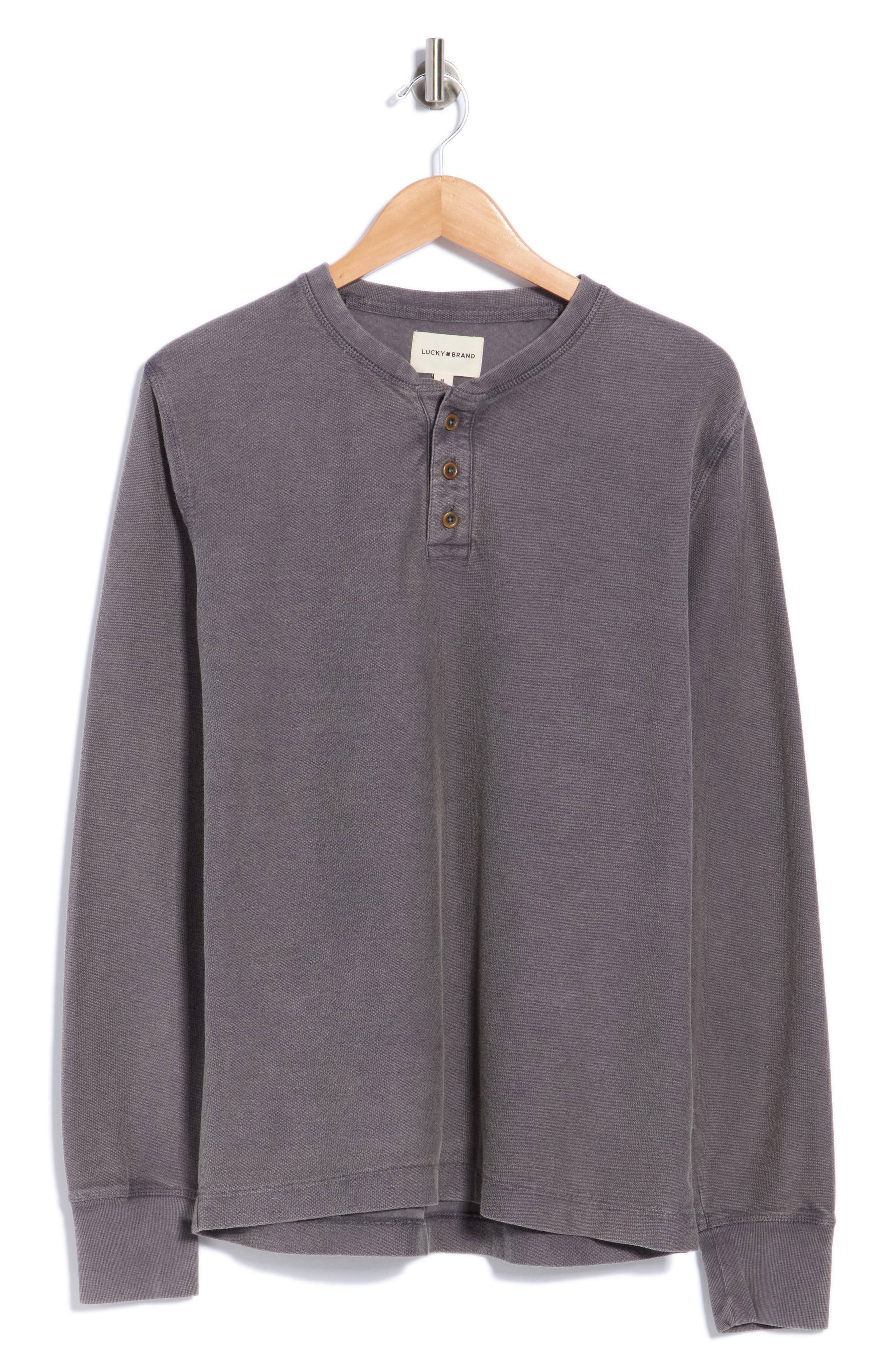 Distressed Long Sleeve Fleece Henley