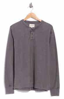 Distressed Long Sleeve Fleece Henley