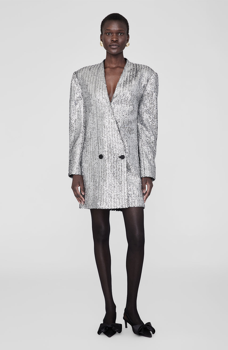 ANINE BING Veneda Mini Dress, Main, color, Silver Sequin
