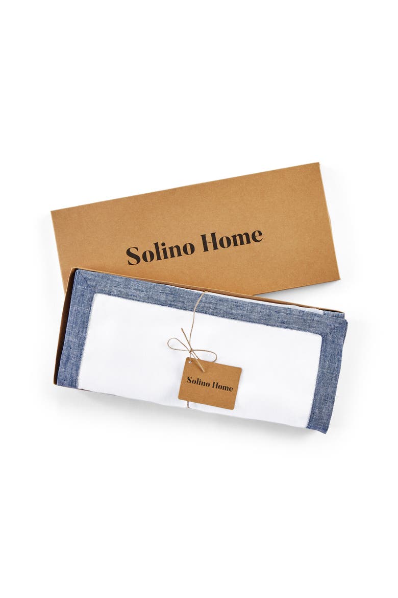 Linen Table Runner - Classic, Alternate, color, Chambray Indigo and White