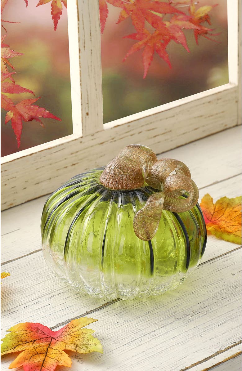 Glitzhome Crackle Glass Short Pumpkins, Alternate, color, Green