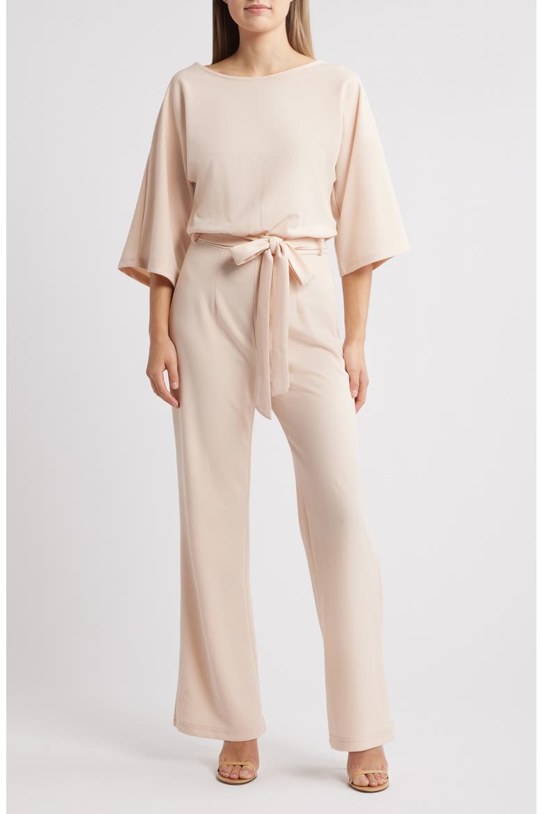 Joycelyn Flare Sleeve Tie Waist Jumpsuit, Main, color, BEIGE