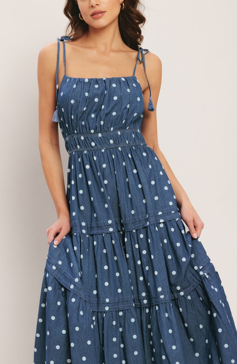 FLYING TOMATO Tie Strap Chambray Dress, Alternate, color, Medium Indigo