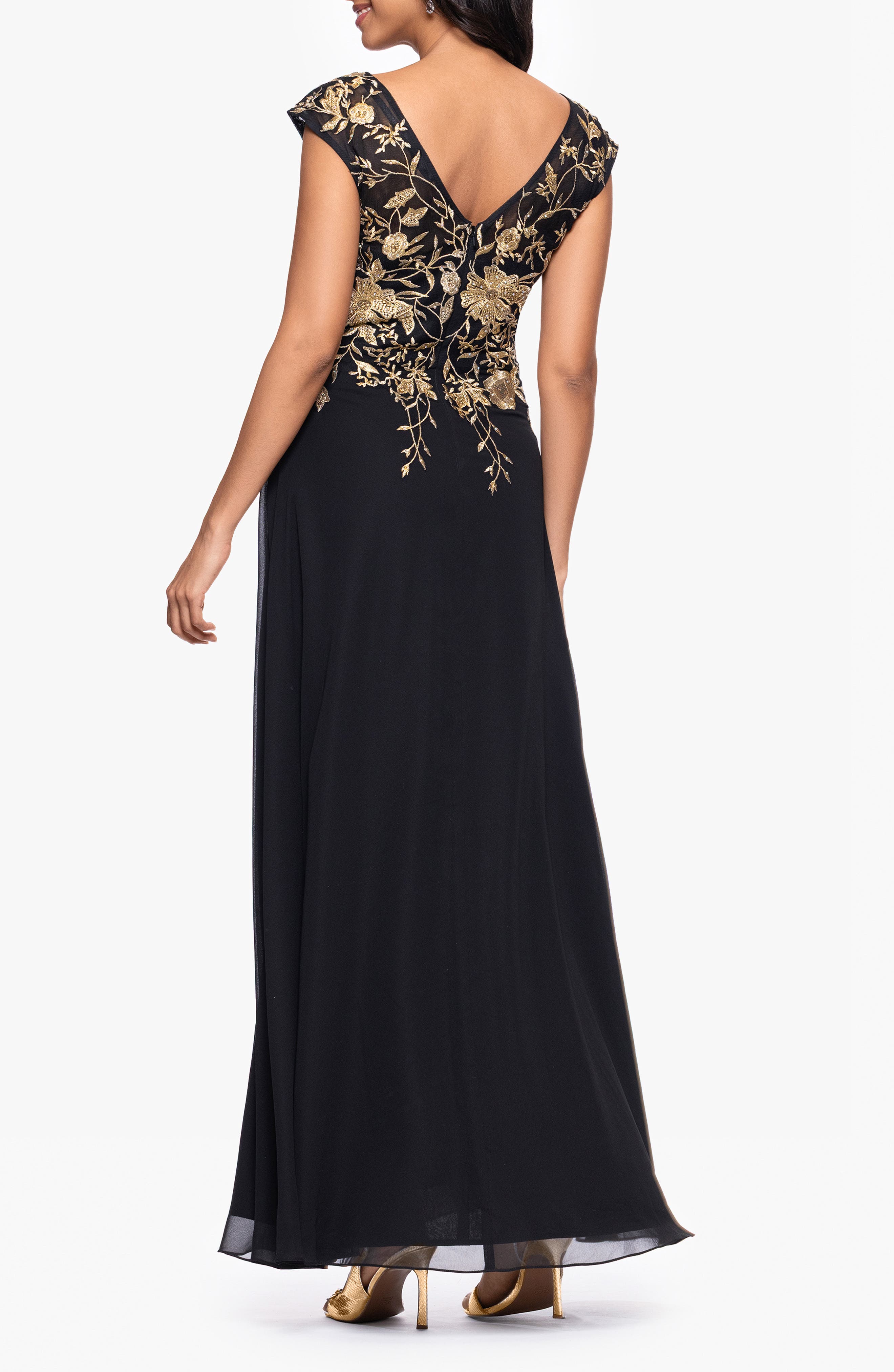 Embroidered Cap Sleeve Gown - image 2