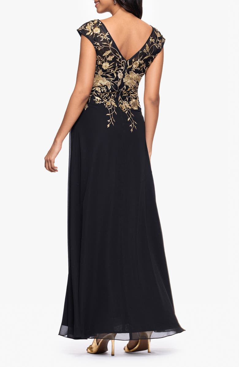 Betsy & Adam Embroidered Cap Sleeve Gown, Alternate, color,