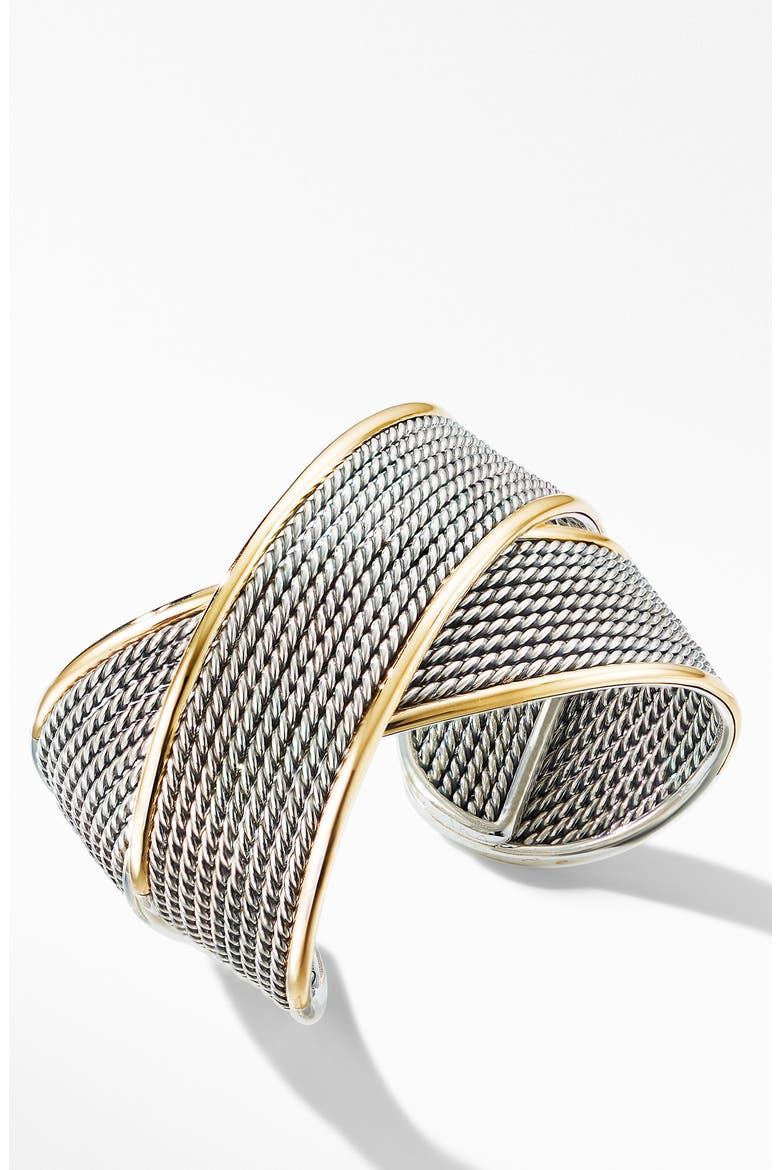 Origami Large Crossover Cuff Bracelet with 18K Yellow Gold, Main, color, SILVER/ YELLOW GOLD
