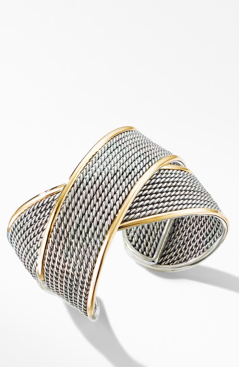 David Yurman Origami Large Crossover Cuff Bracelet with 18K Yellow Gold, Main, color, 
