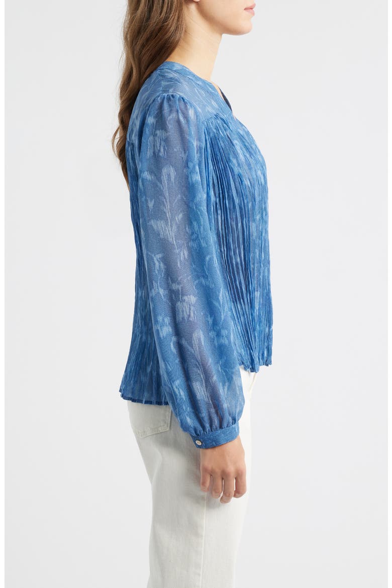Pleated Denim Shirt, Alternate, color, INDIGO IKAT FLORAL