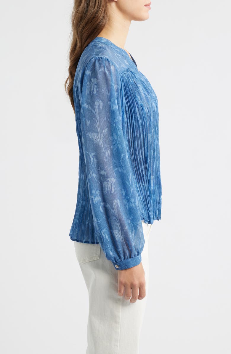 Cloth & Stone Pleated Denim Shirt, Alternate, color, Indigo Ikat Floral