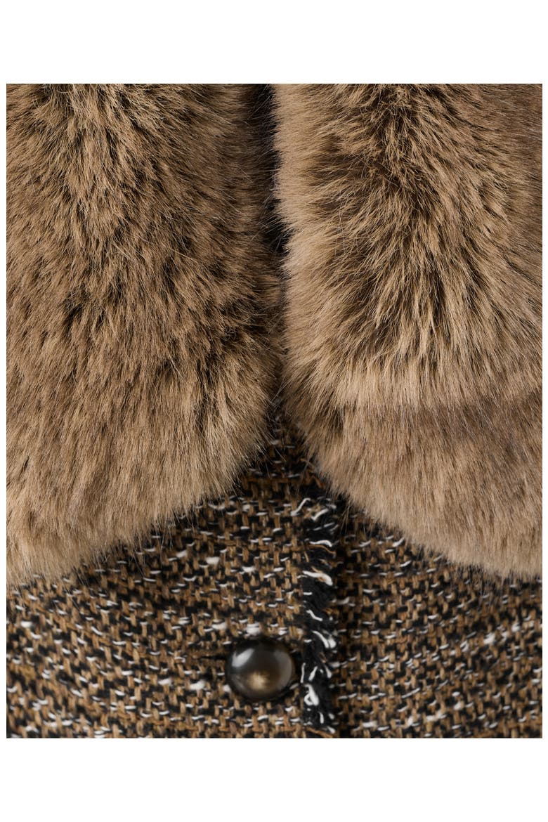 Fringe Tweed Jacket with Faux Fur, Alternate, color, BROWN