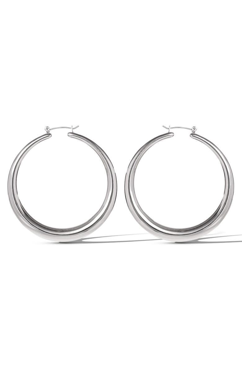 Jessica Simpson High Shine Silver Hoop Earrings, Alternate, color, Silver