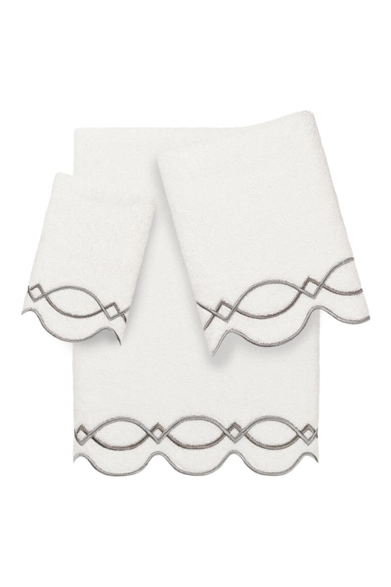 3-Piece Diamond Chain Embroidered Turkish Cotton Towel Set, Main, color, WHITE/ GRAY