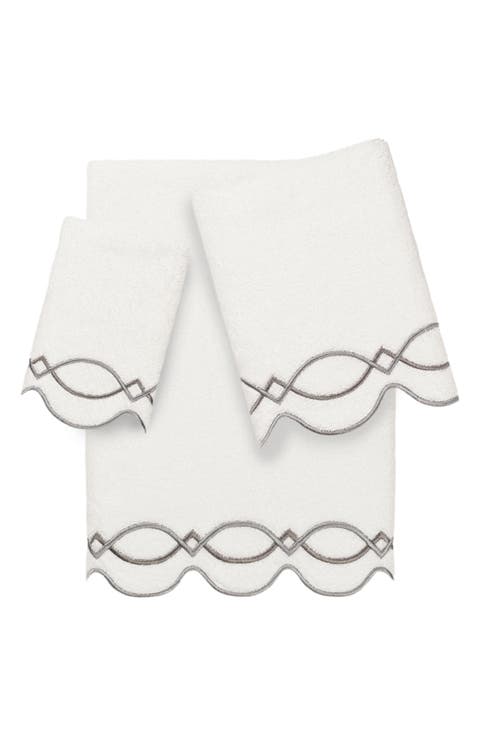 3-Piece Diamond Chain Embroidered Turkish Cotton Towel Set