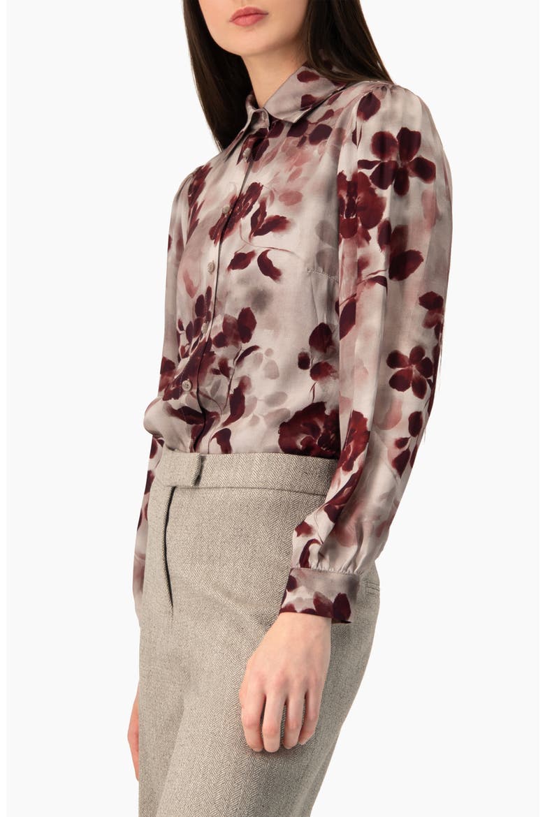 Long-sleeve Button-up Floral Blouse, Alternate, color, Grey