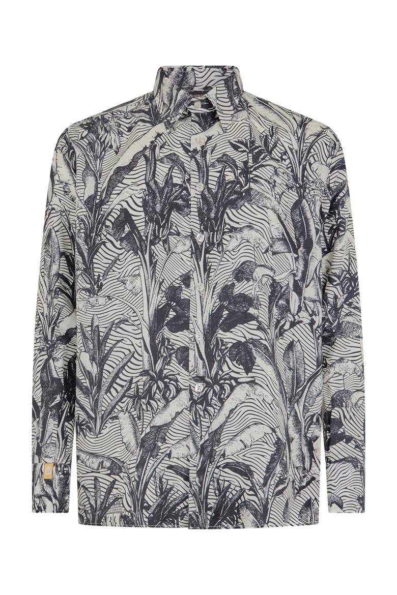 Printed Silk Shirt Palms All-Over Men, Main, color, OffWhite