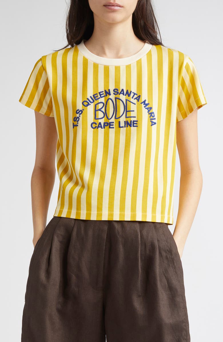 Bode Medalist Embroidered Stripe T-Shirt, Main, color, Yellow Multi