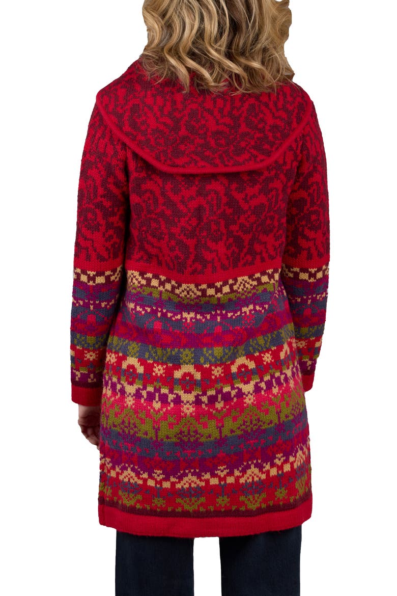 Fair Isle Longline Cardigan, Alternate, color, RED