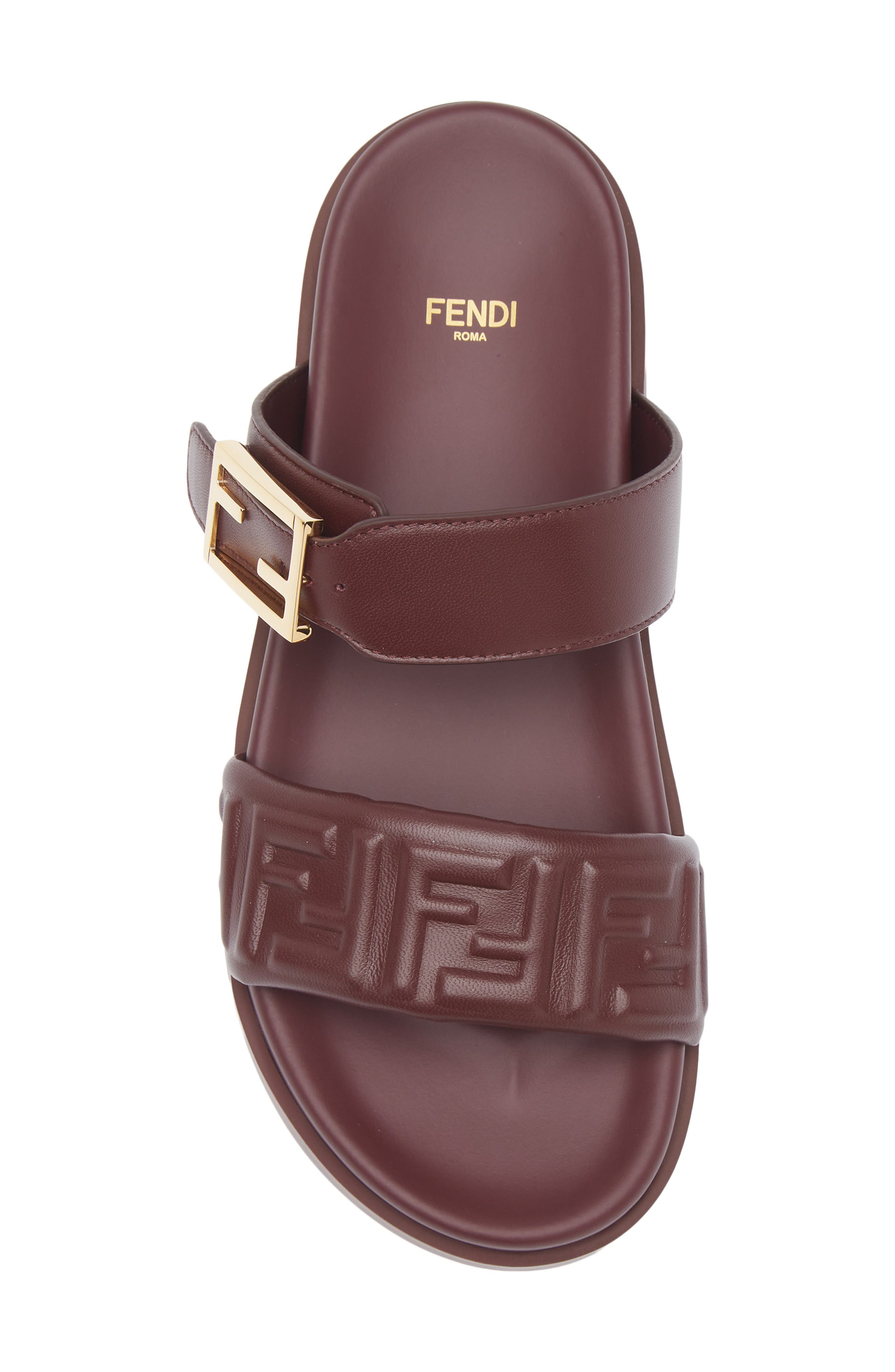 Fendi Feel FF Double Band Sandal, Alternate, color, Burgundy