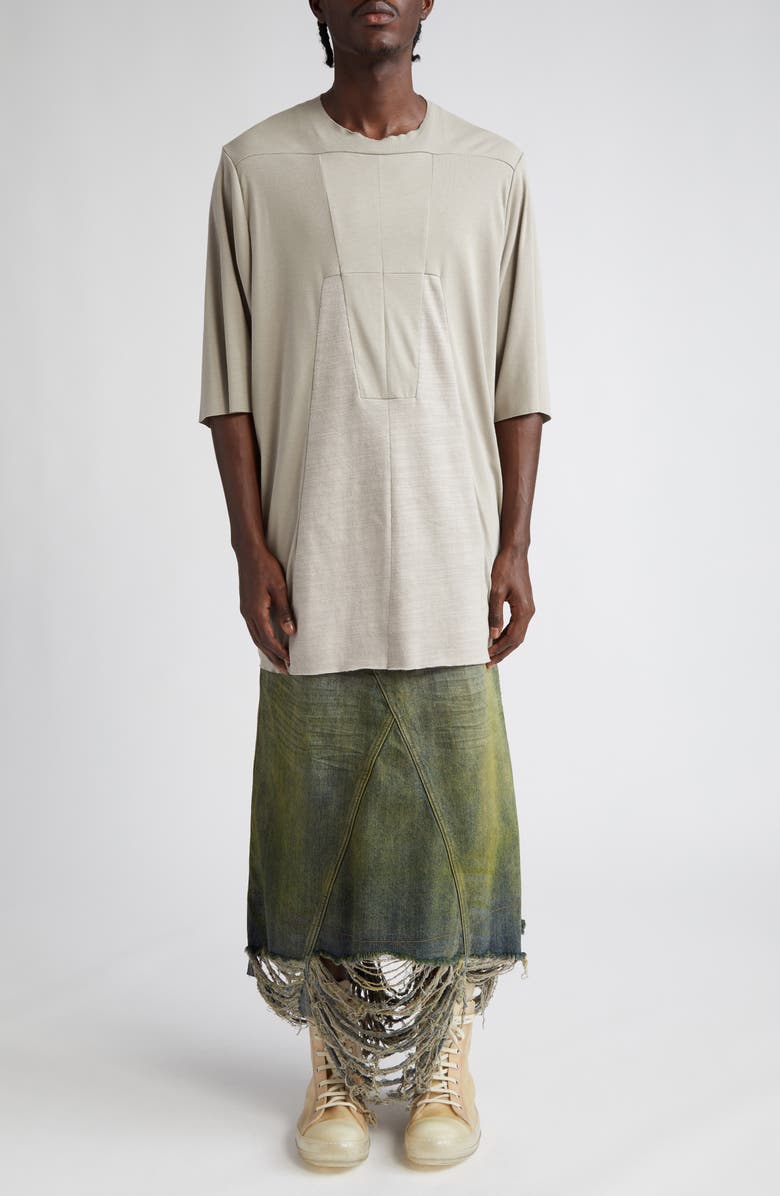 Rick Owens Destroyed Godet Denim Skirt, Alternate, color,