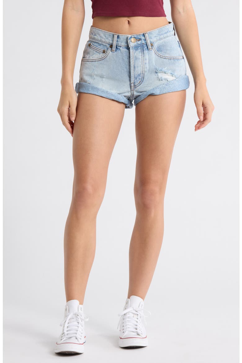 Get Low Denim Shorts, Main, color, LIGHT WASH DESTROY