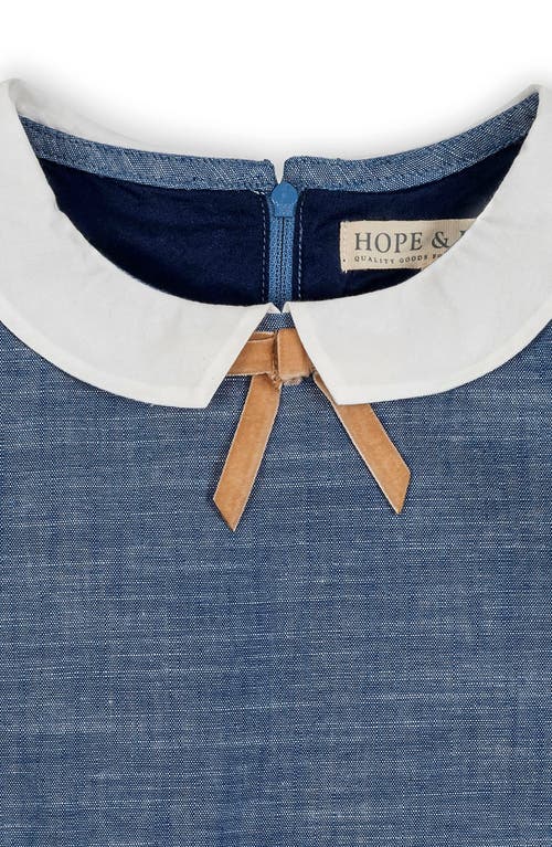 Hope & Henry Organic Empire Waist Peter Pan Collar Chambray Dress In Blue
