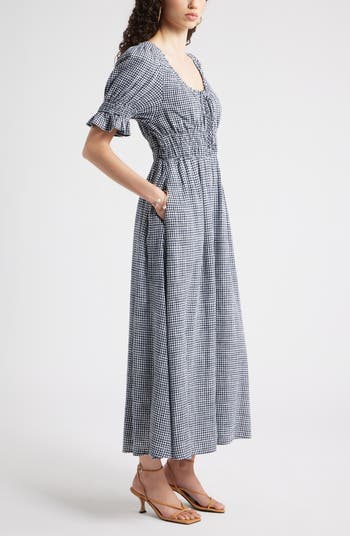 Gingham Smocked Waist Maxi Dress