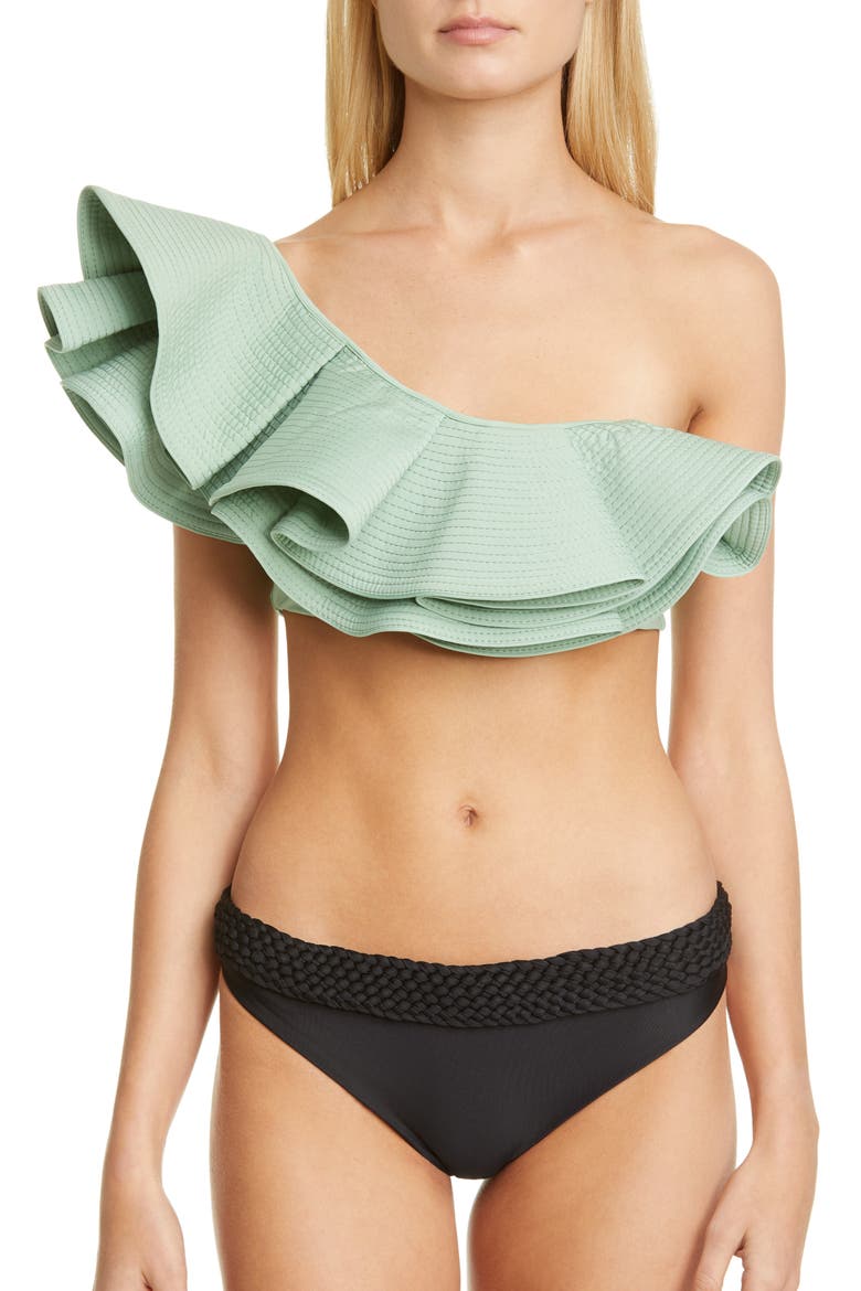 Ruffle One-Shoulder Bikini Top, Main, color, MINT