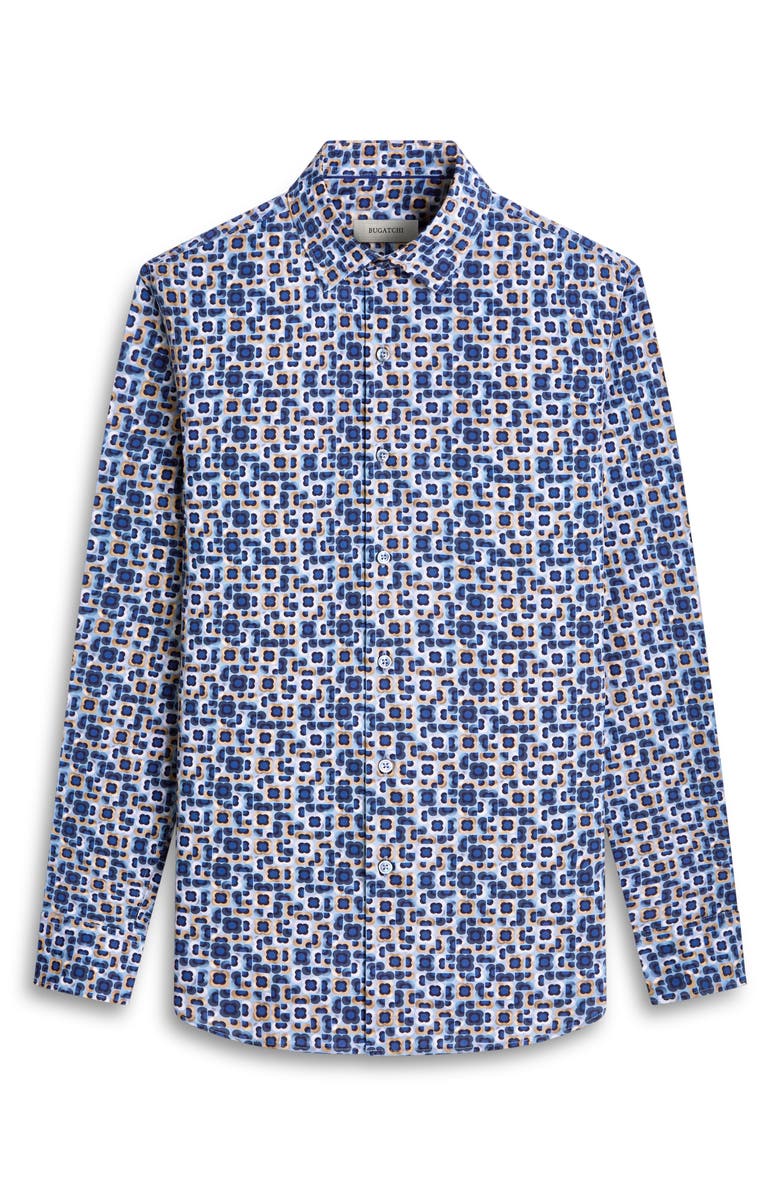 Bugatchi Julian Shaped Fit Geo Print Stretch Button-Up Shirt, Alternate, color, Air Blue