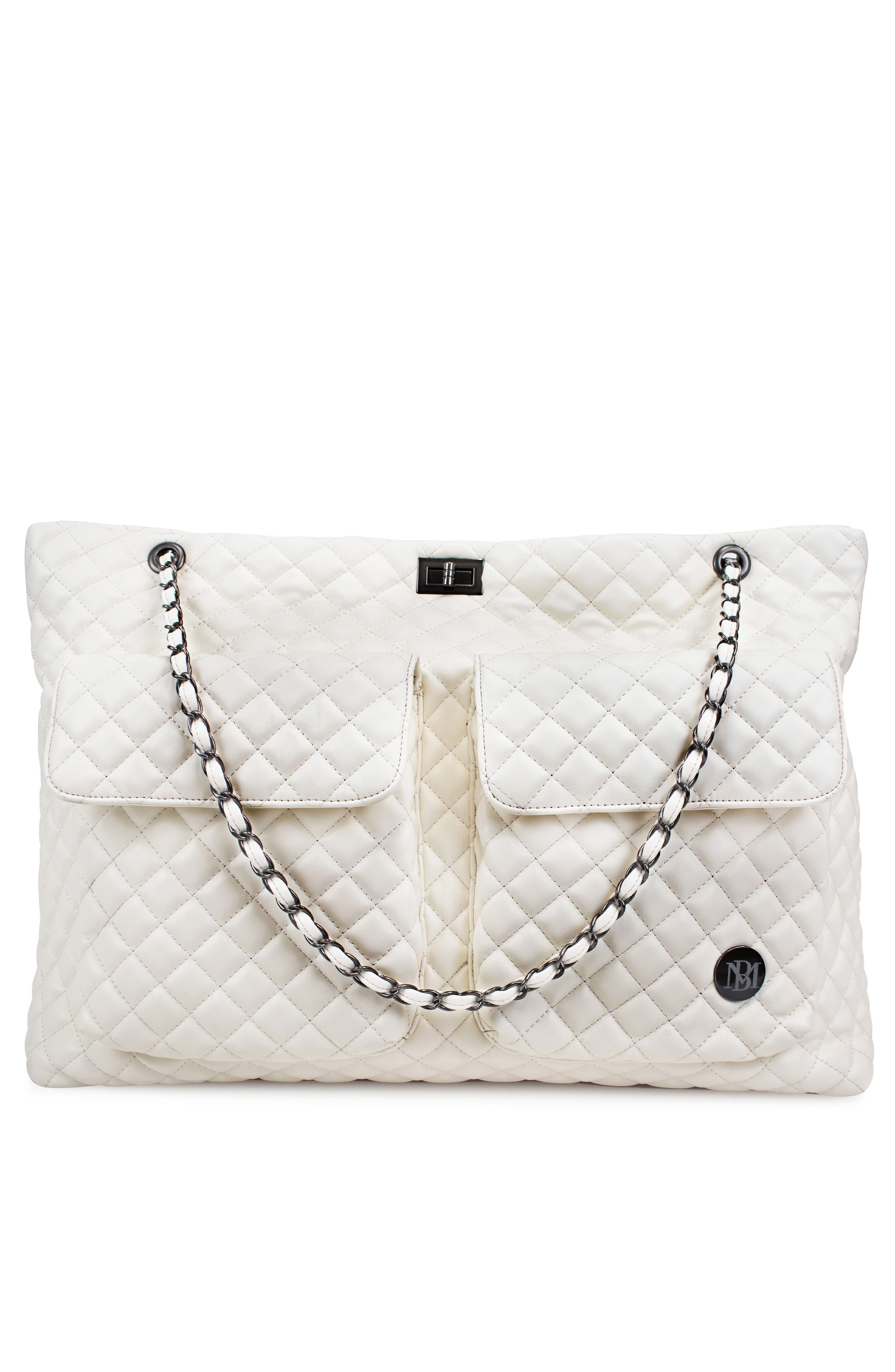 BADGLEY MISCHKA Diana XL Quilted Vegan Leather Travel Weekender Duffel Bag, Main, color, Cream