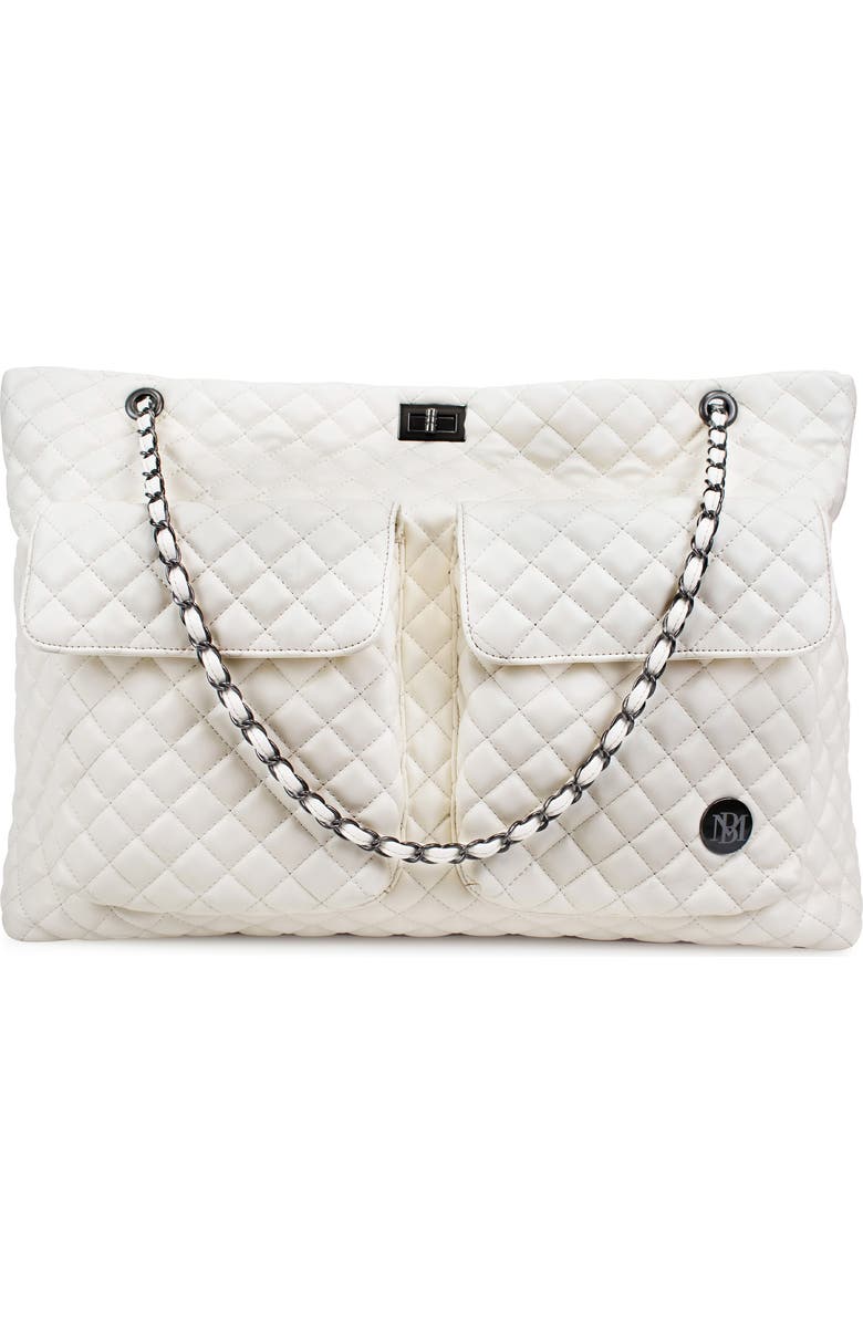 BADGLEY MISCHKA Diana XL Quilted Vegan Leather Travel Weekender Duffel Bag, Main, color, Cream
