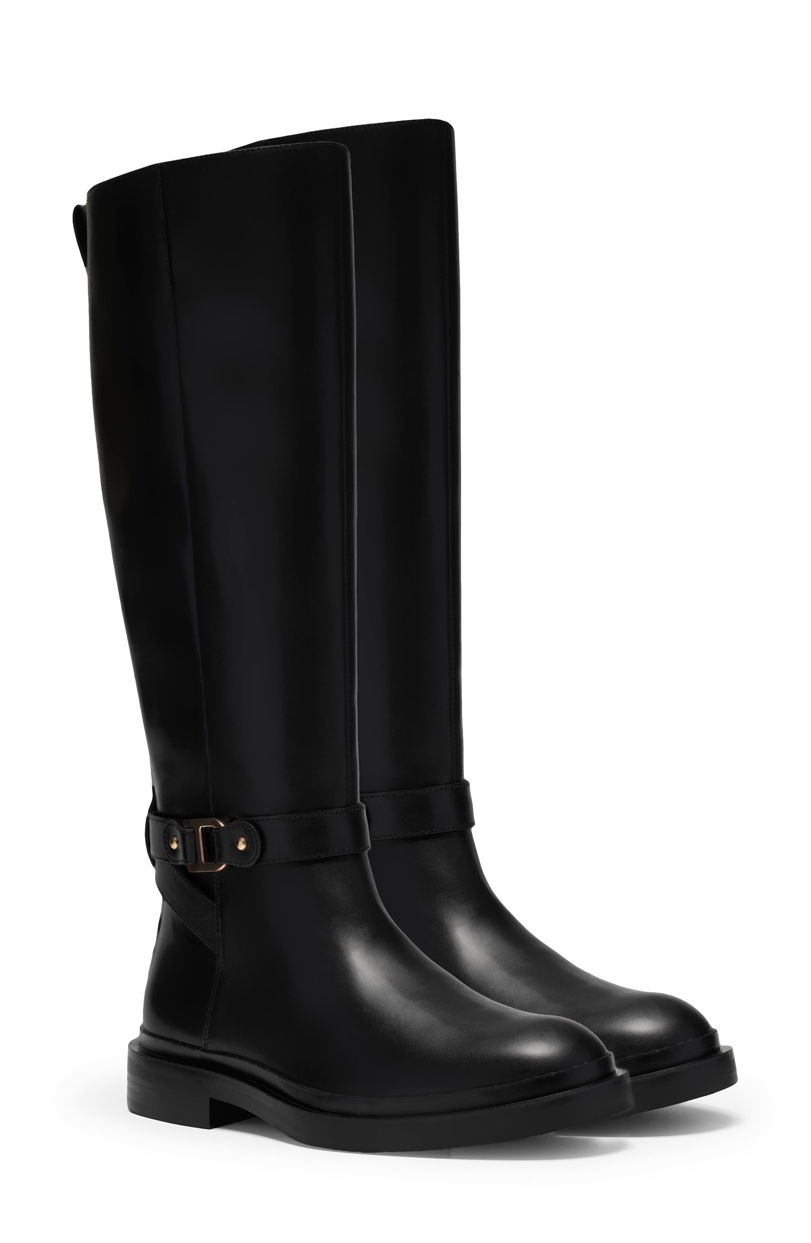 Previa Bit Knee High Leather Boot, Main, color, BLACK LEATHER