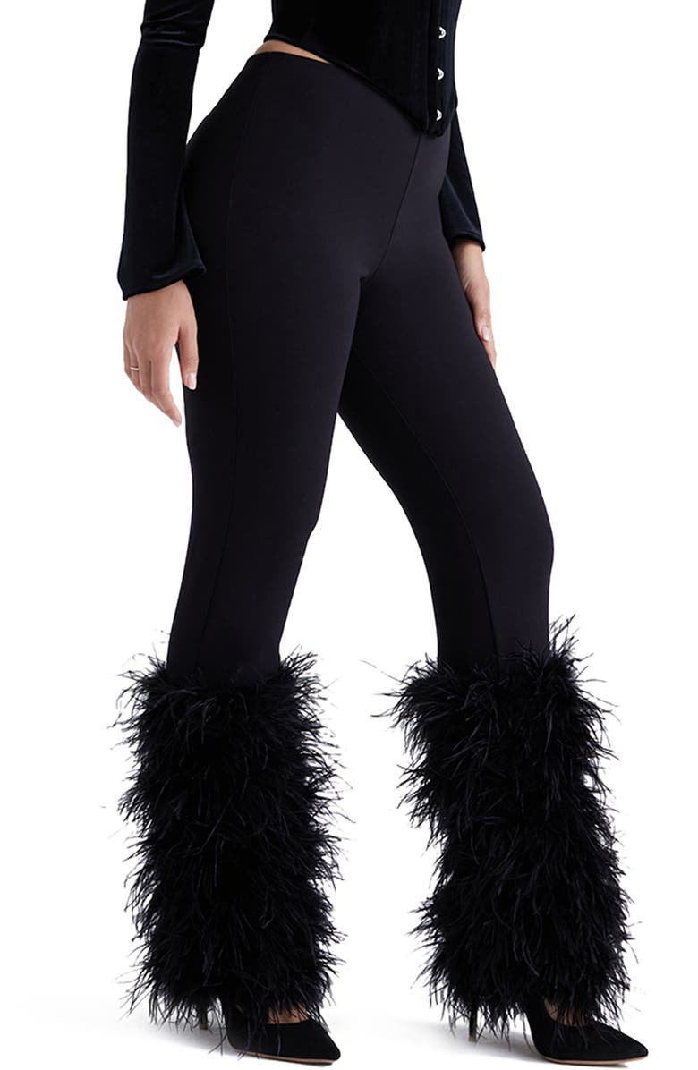 HOUSE OF CB Nicolette Feather Trim Pants, Alternate, color, Black