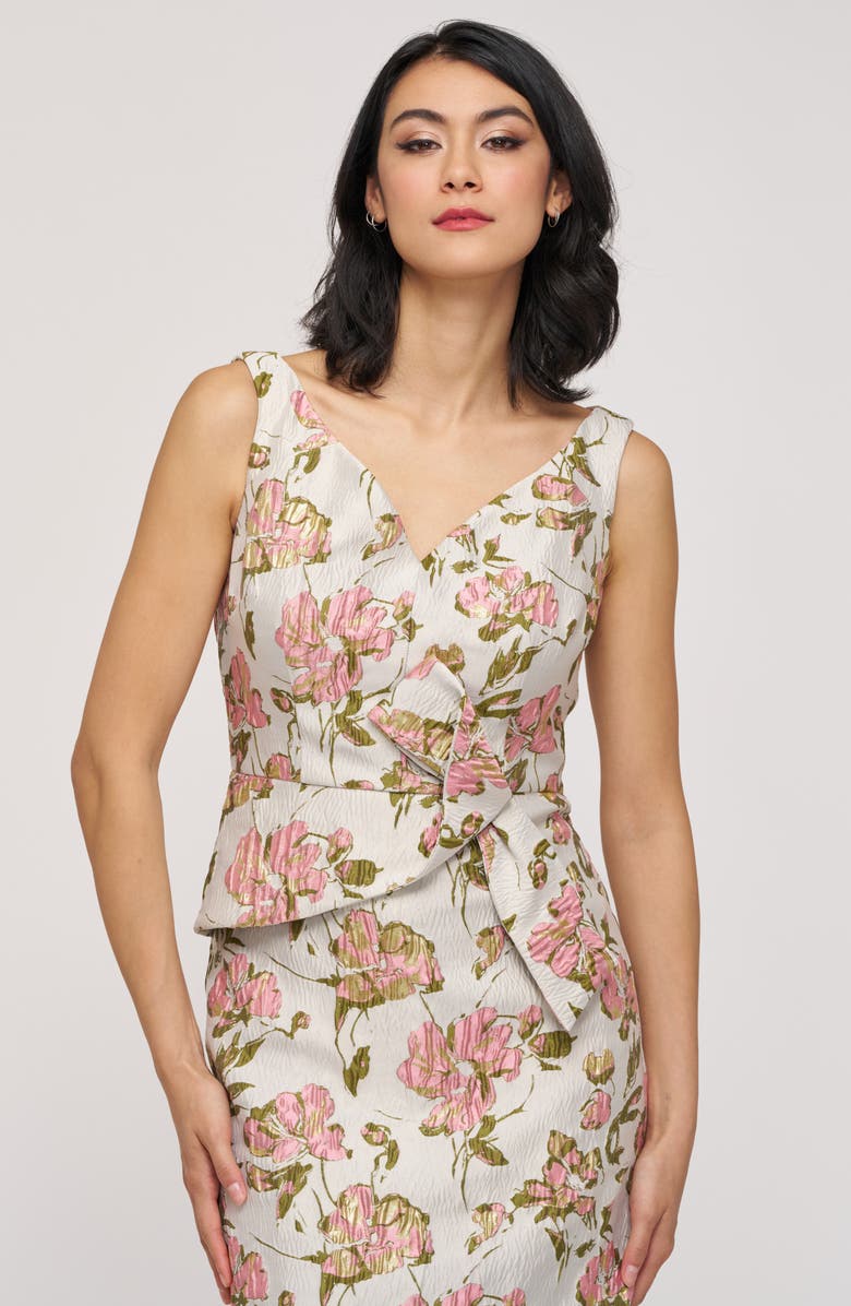 JS Collections Veda Bow Sheath Cocktail Dress, Alternate, color, Pink/ Green