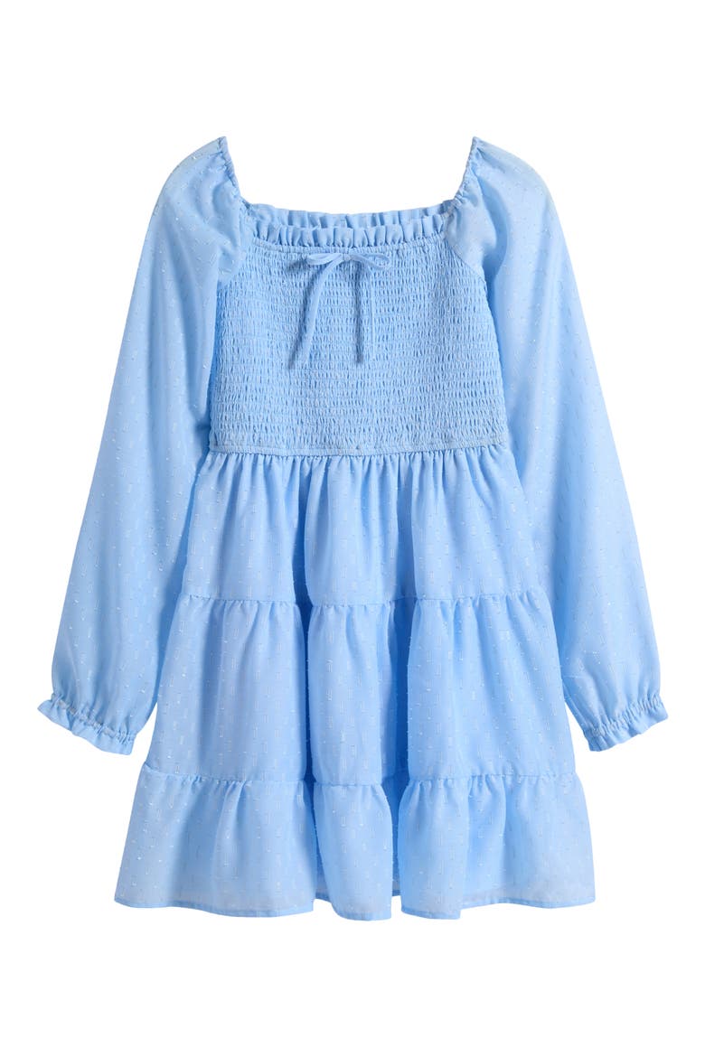 Kids' Smocked Long Sleeve Dress, Main, color, PERI BLUE