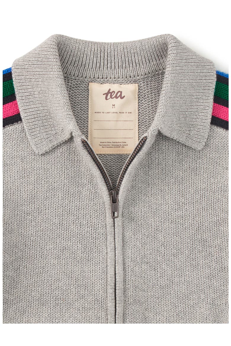 Stripe Sleeve Zip Sweater, Alternate, color, Med Heather Grey