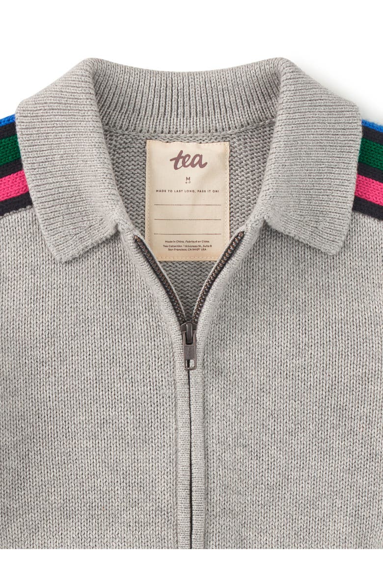 Tea Collection Stripe Sleeve Zip Sweater, Alternate, color, Med Heather Grey