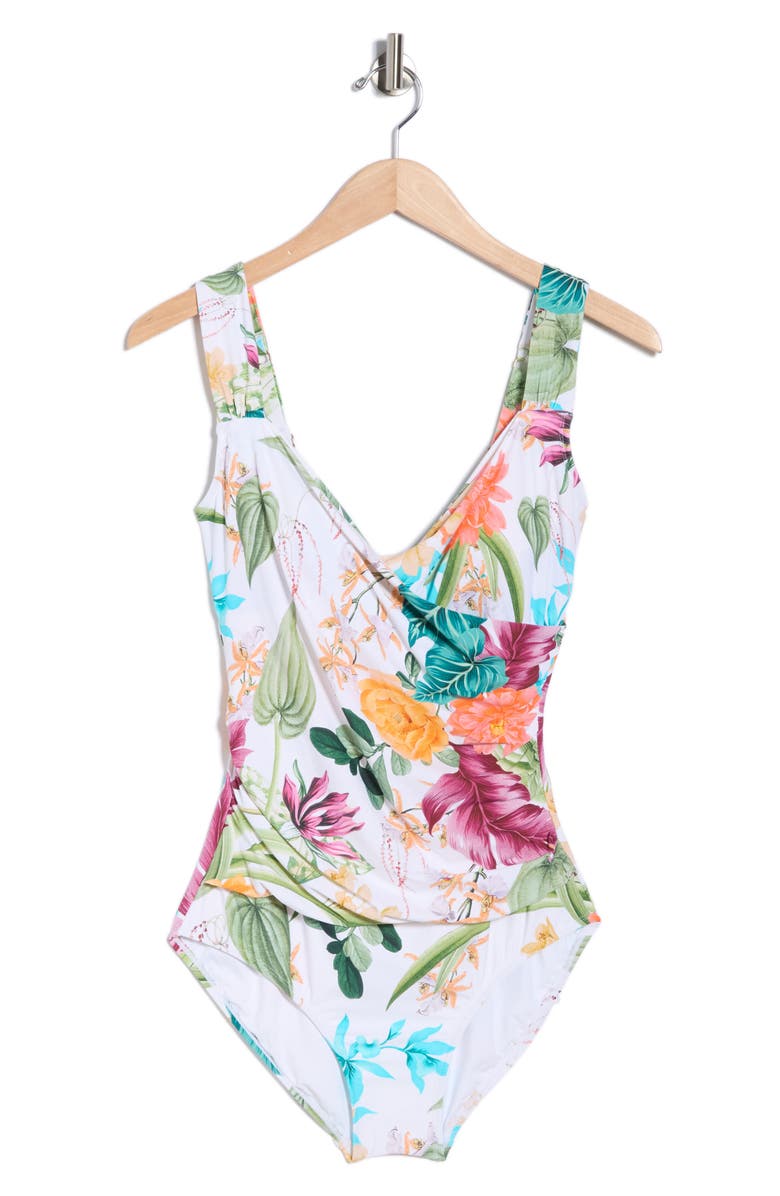 JANTZEN Surplice Mio One-Piece Swimsuit, Alternate, color, White Multi