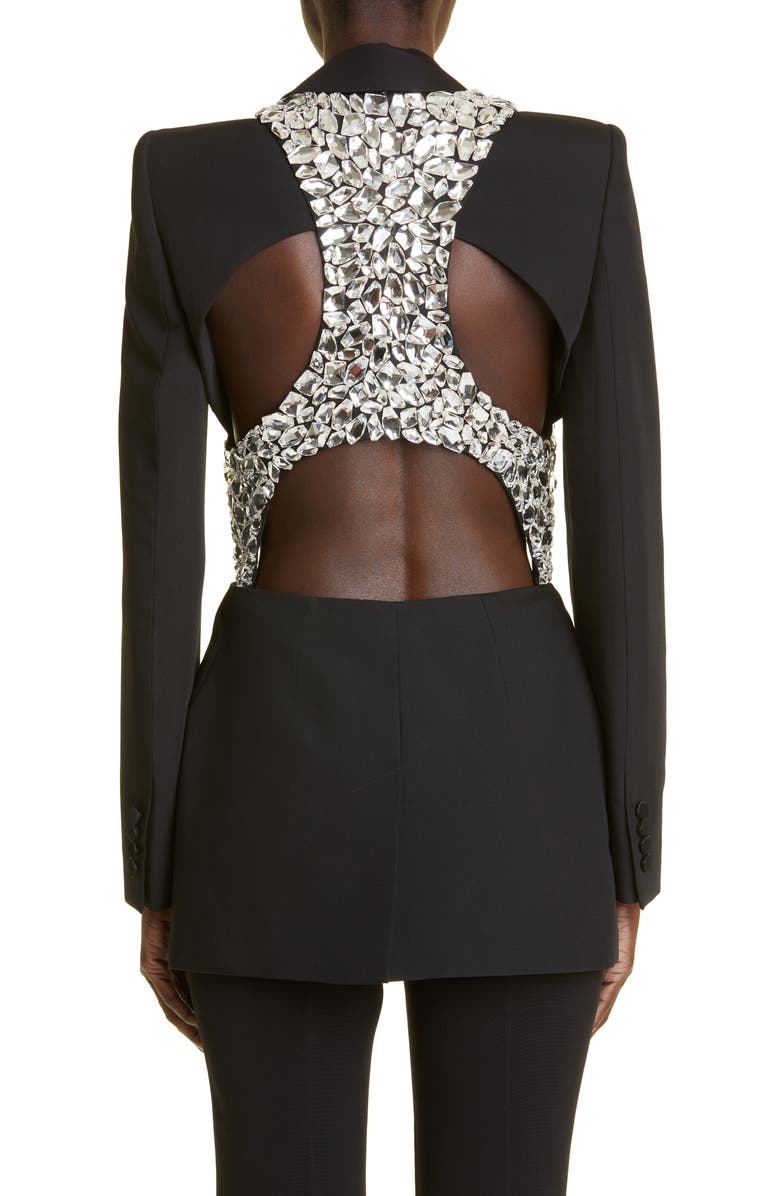 McQueen Crystal Shard Harness Wool Blazer, Alternate, color,