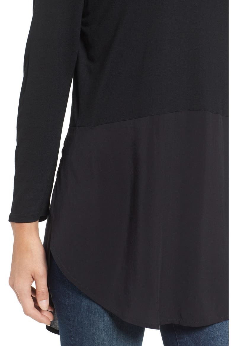 Mixed Media V-Neck Tunic, Alternate, color, RICH BLACK
