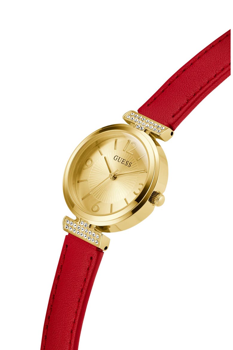 Goldtone Red Leather Strap Watch, 28mm, Alternate, color, RED