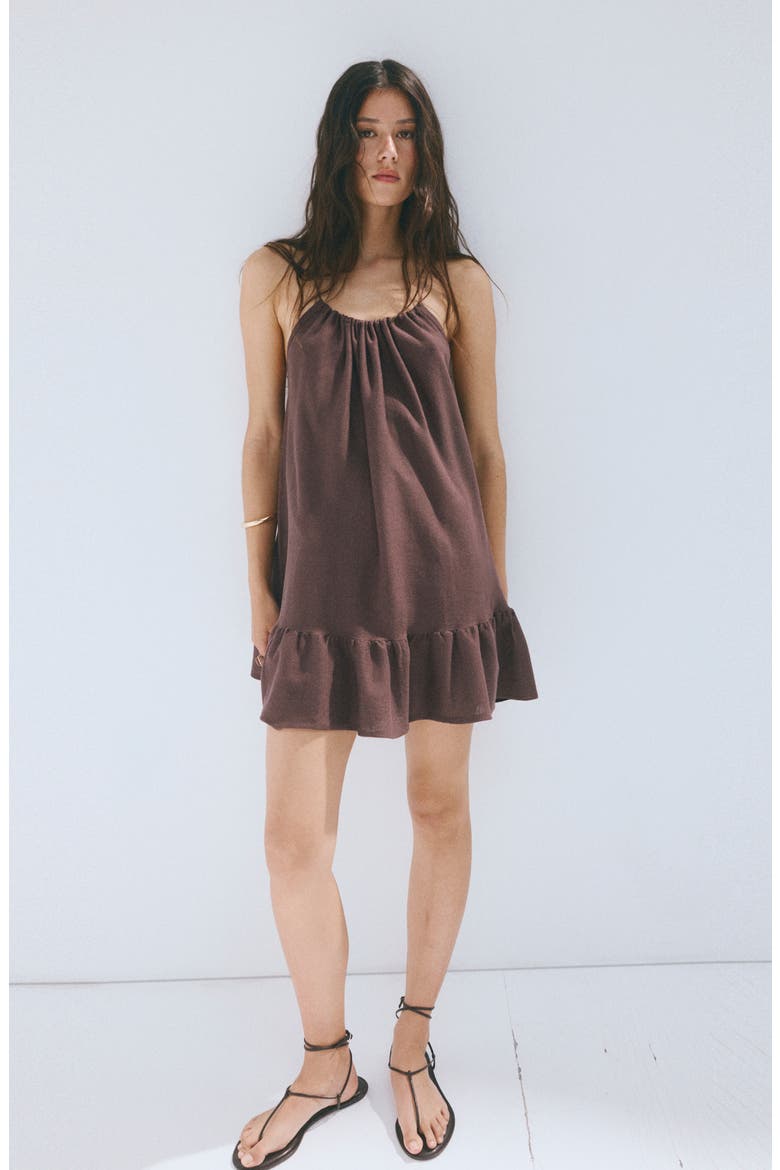 Gathered Halter Neck Mini Dress, Alternate, color, WINE