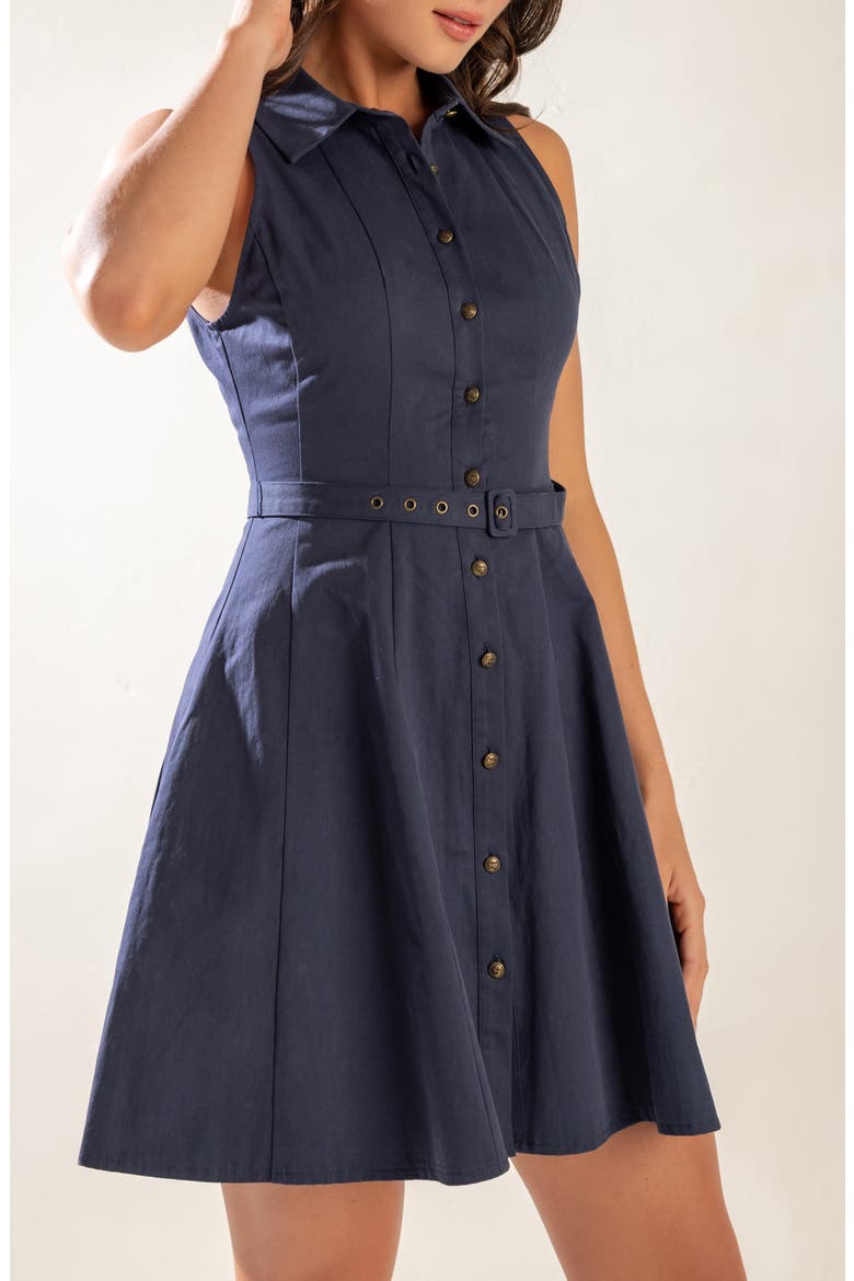 Solid Sleeveless Cotton Fit & Flare Shirtdress, Alternate, color, NAVY