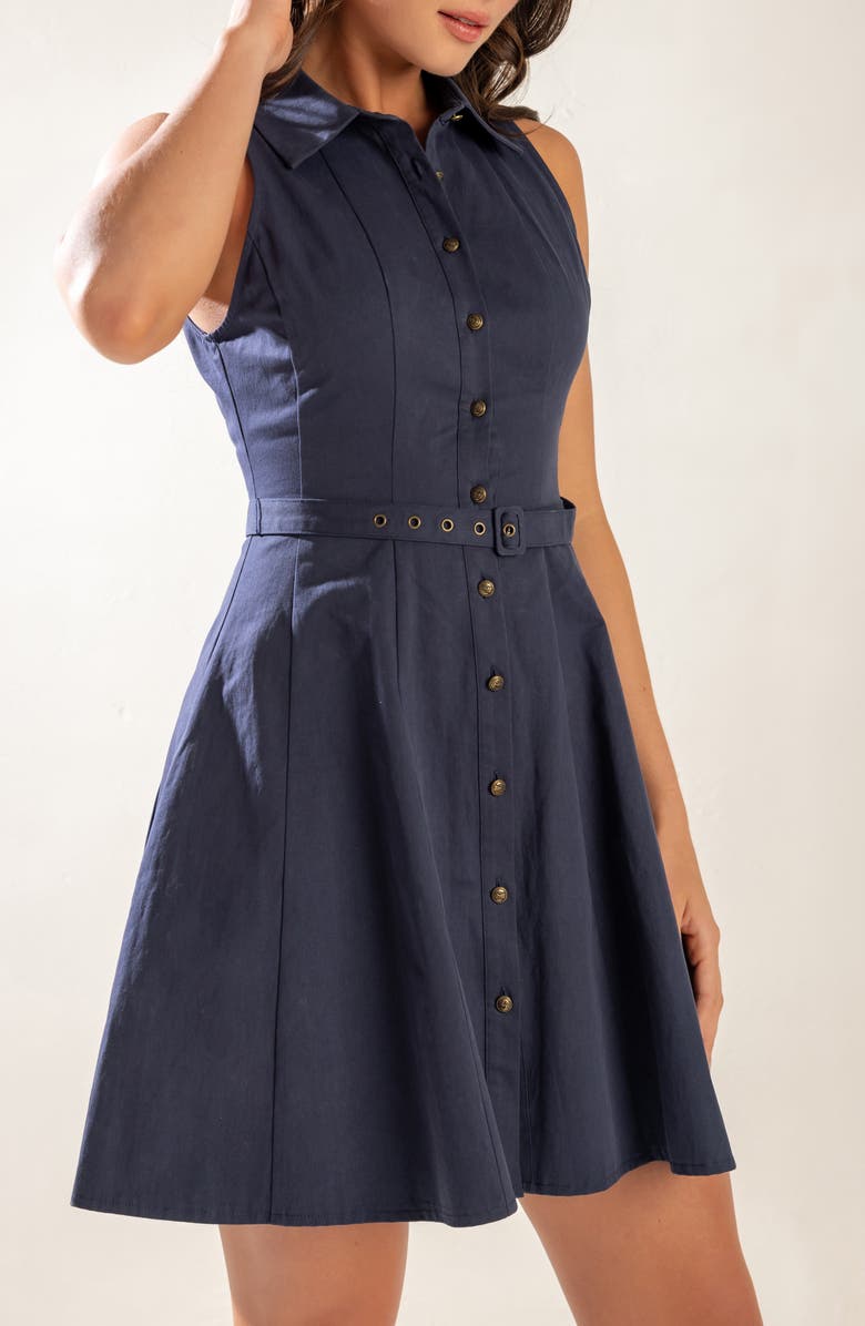 FREEMARKET Solid Sleeveless Cotton Fit & Flare Shirtdress, Alternate, color, Navy