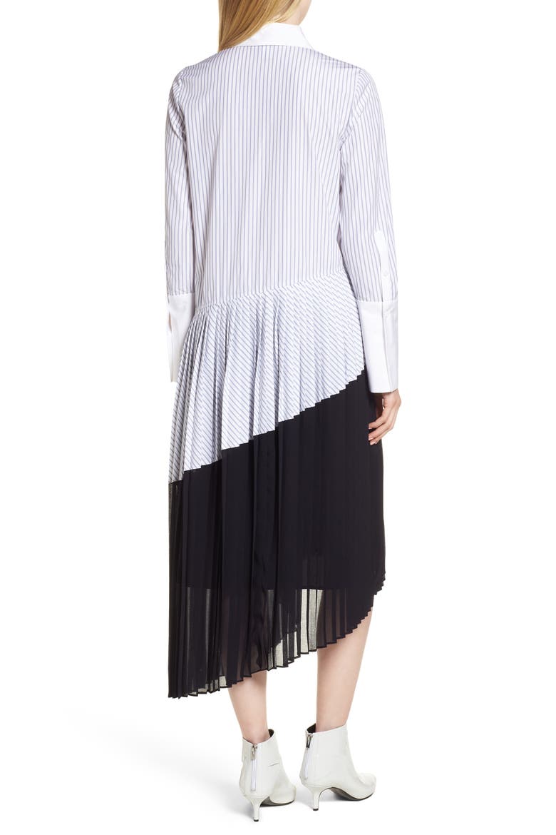 Asymmetrical Pleated Shirtdress, Alternate, color, WHITE- NAVY VENICE STRIPE