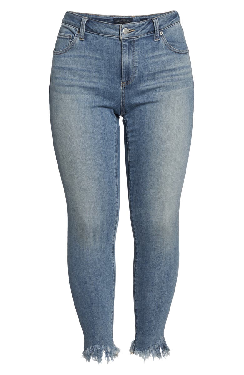 Lucky Brand Ginger Fringed Hem Skinny Jeans, Alternate, color, 