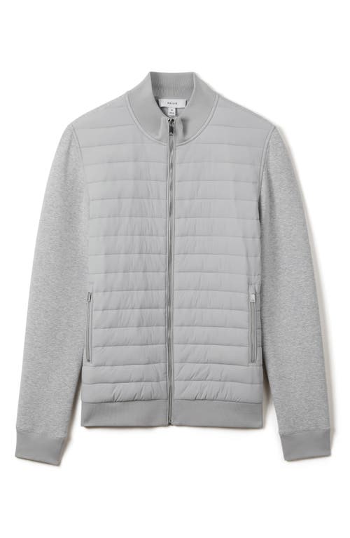 Reiss Freddie Cotton Blend Interlock Quilted Full Zip Jacket In Soft Grey Melange