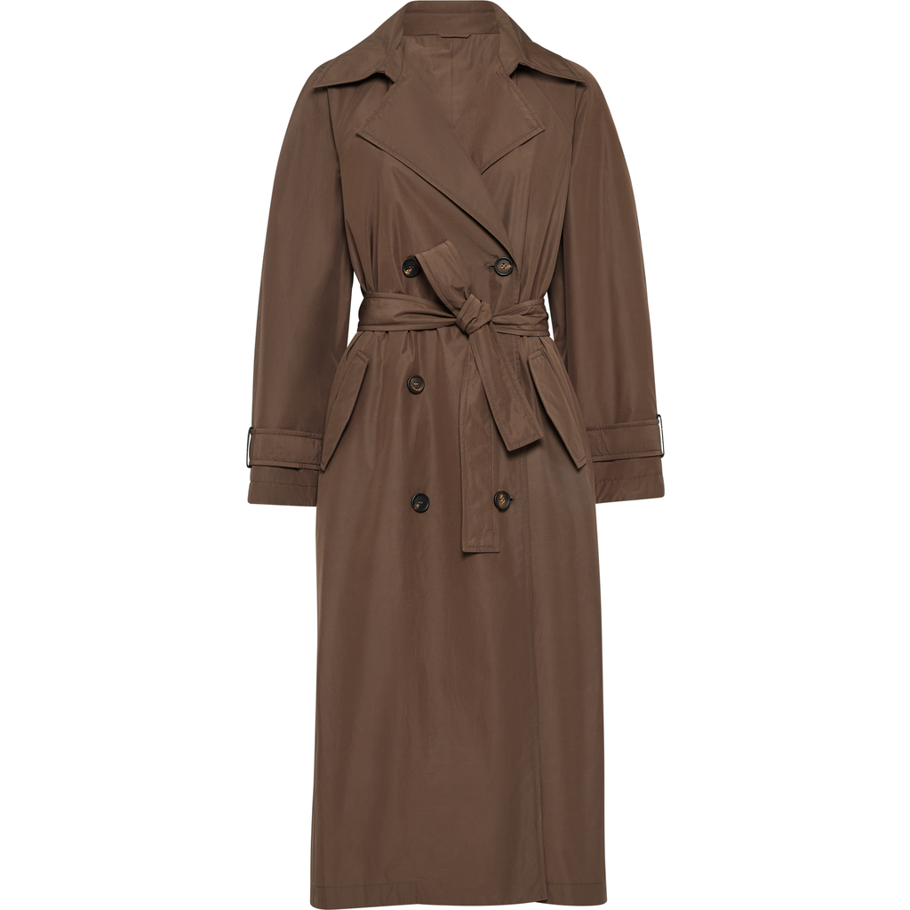 Brunello Cucinelli Brown Water-resistant Taffeta Shiny Details Trench Coat In Cocoa
