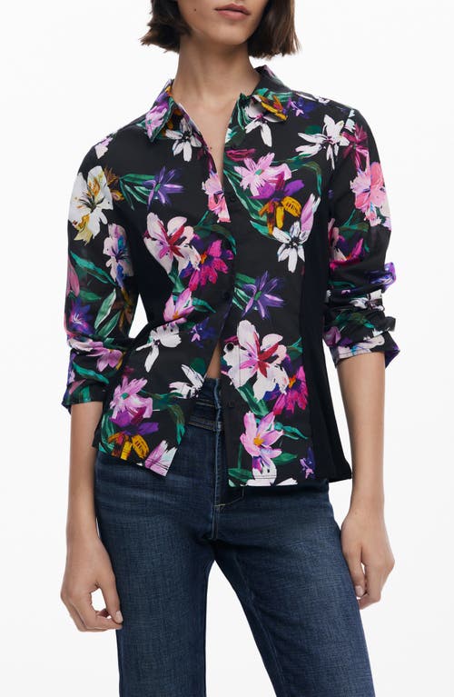 Desigual Floral Button-up Shirt In Black