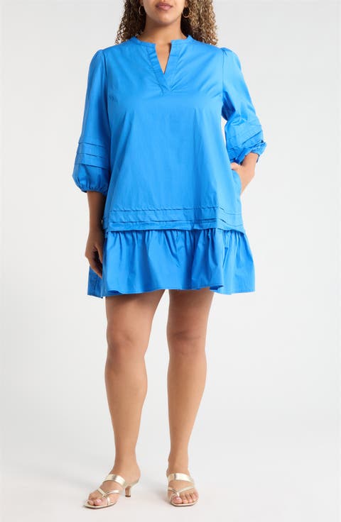 Velma Ruffle Cotton Shift Dress (Plus)